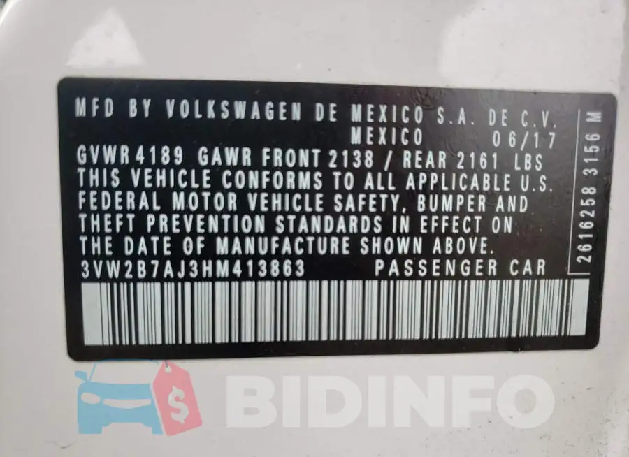 3VW2B7AJ3HM413863 Photo# 10