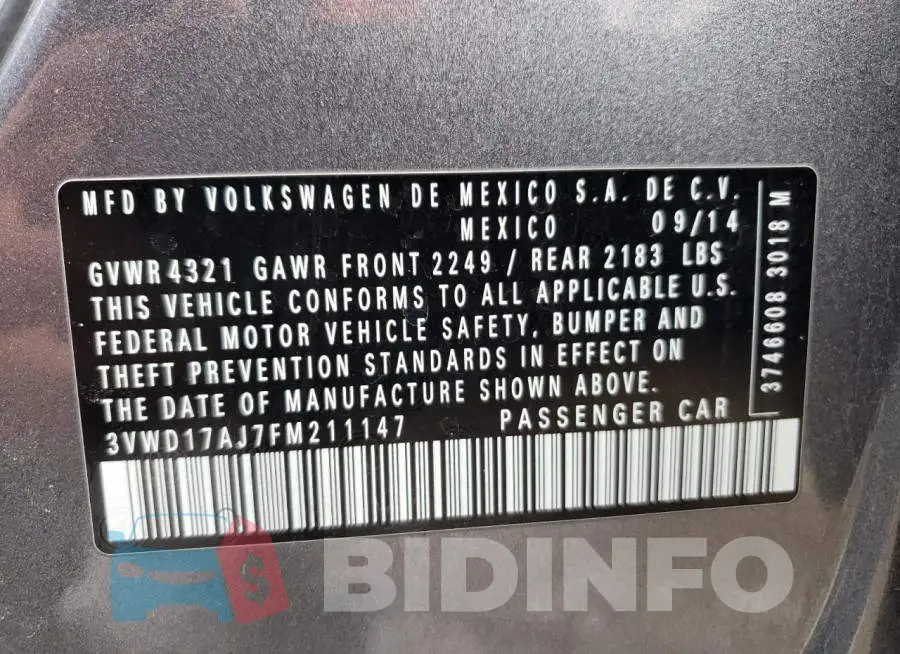 3VWD17AJ7FM211147 Photo# 12