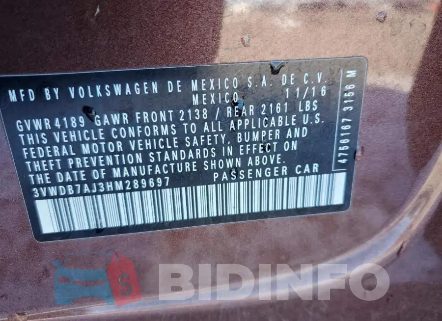 3VWDB7AJ3HM289697 Photo# 12