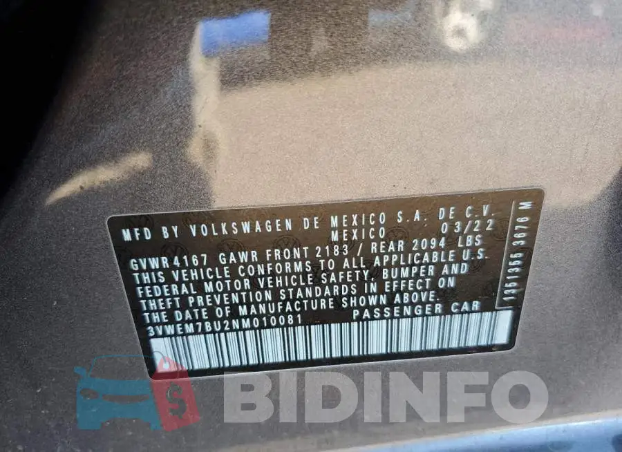 3VWEM7BU2NM010081 Photo# 10