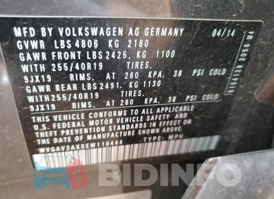 WVGAV3AXXEW110444 Photo# 13