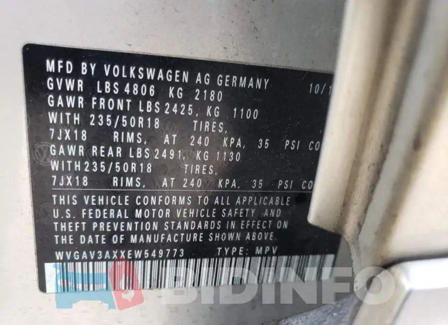 WVGAV3AXXEW549773 Photo# 10