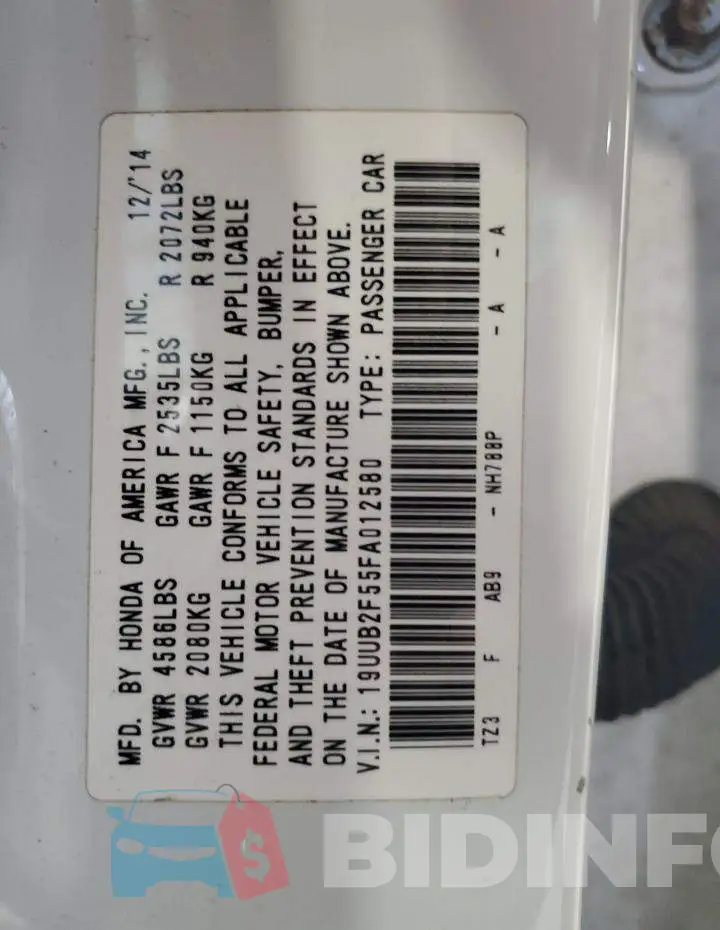 19UUB2F55FA012580 Photo# 12