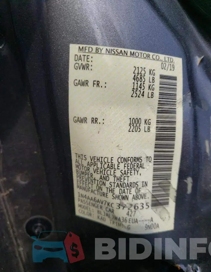 1N4AA6AV7KC372635 Photo# 13