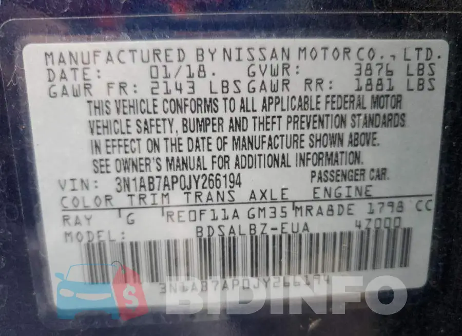3N1AB7AP0JY266194 Photo# 12