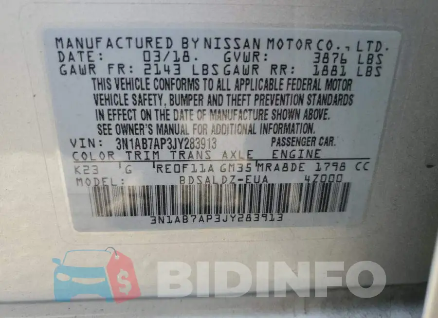 3N1AB7AP3JY283913 Photo# 12