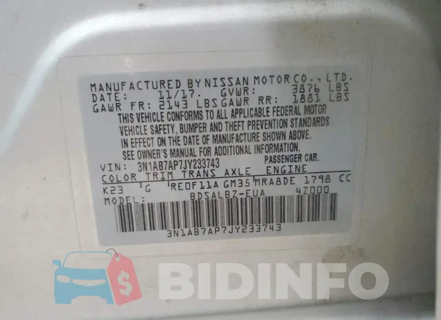 3N1AB7AP7JY233743 Photo# 13