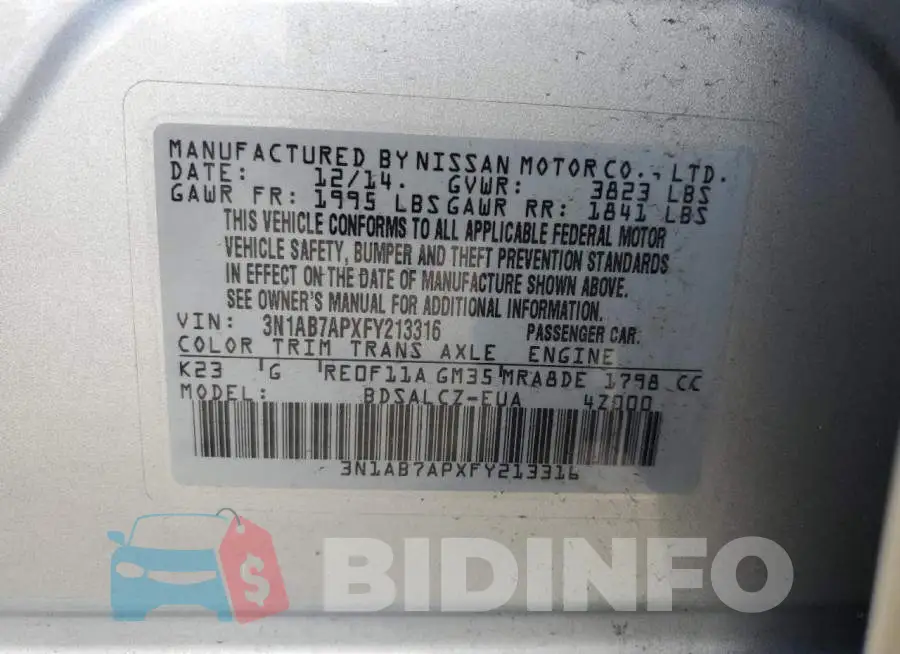 3N1AB7APXFY213316 Photo# 10