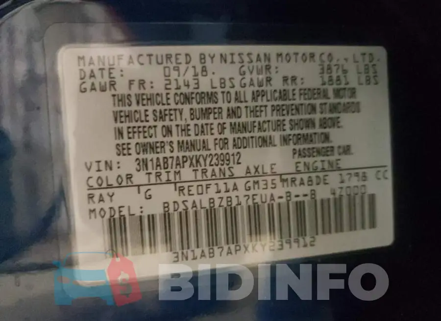 3N1AB7APXKY239912 Photo# 12