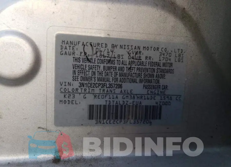 3N1CE2CP3FL357206 Photo# 12