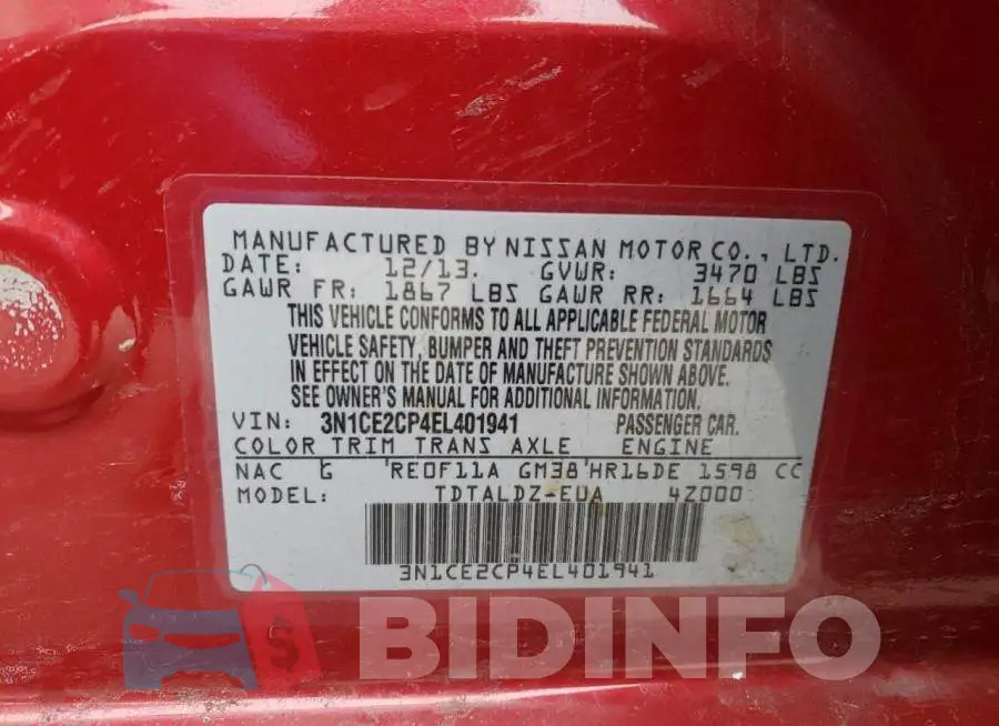 3N1CE2CP4EL401941 Photo# 12