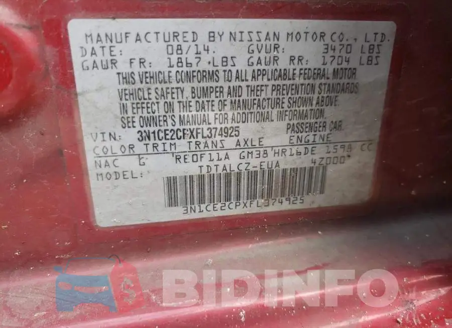 3N1CE2CPXFL374925 Photo# 10