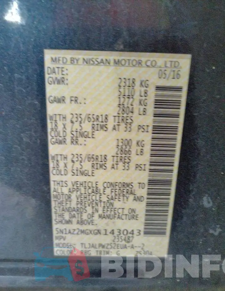 5N1AZ2MGXGN143043 Photo# 10