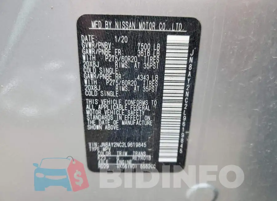 JN8AY2NC2L9619845 Photo# 12