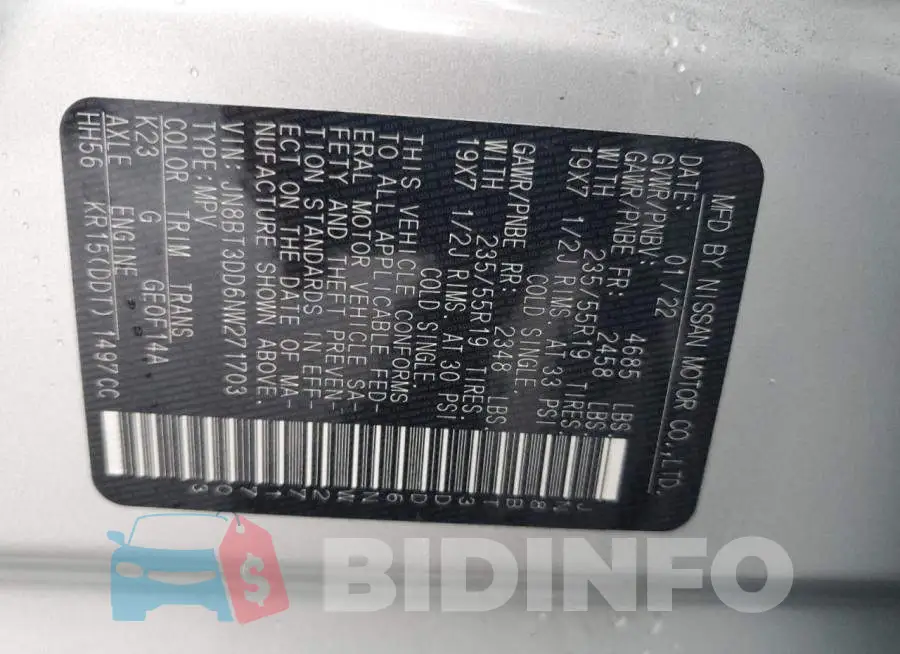 JN8BT3DD6NW271703 Photo# 13