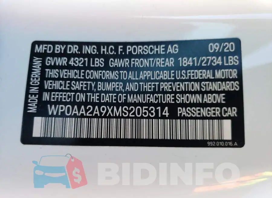 WP0AA2A9XMS205314 Photo# 13
