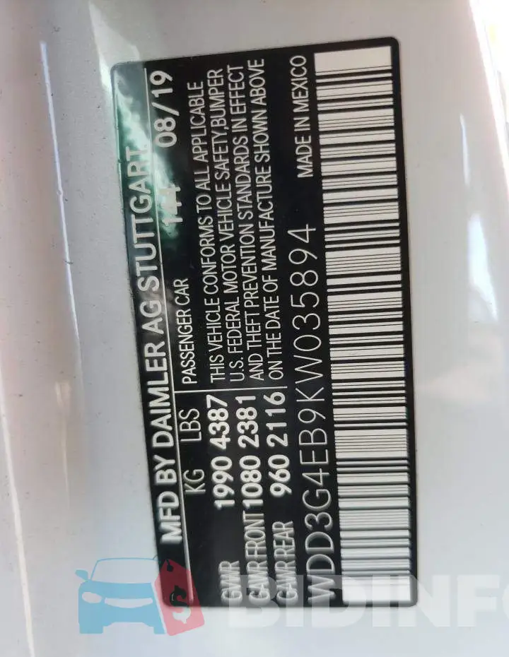 WDD3G4EB9KW035894 Photo# 10