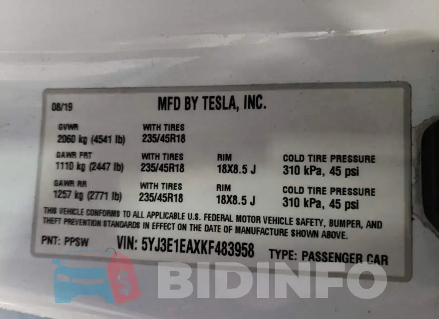 5YJ3E1EAXKF483958 Photo# 12