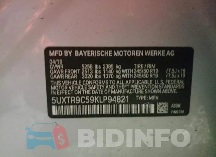 5UXTR9C59KLP94821 Photo# 13