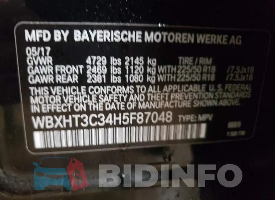 WBXHT3C34H5F87048 Photo# 13