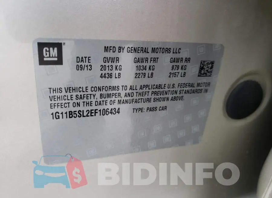 1G11B5SL2EF106434 Photo# 12