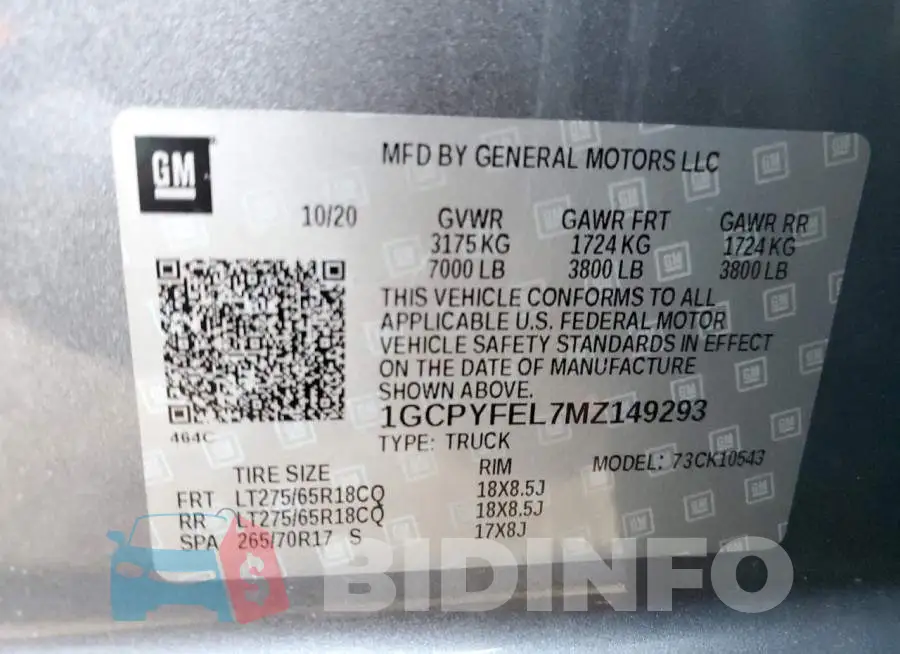1GCPYFEL7MZ149293 Photo# 12