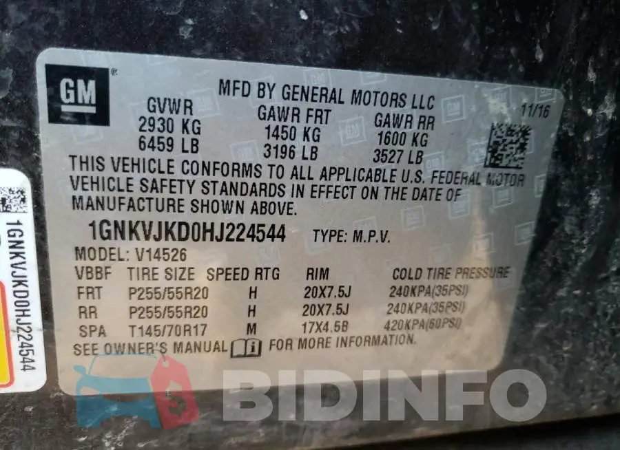 1GNKVJKD0HJ224544 Photo# 13