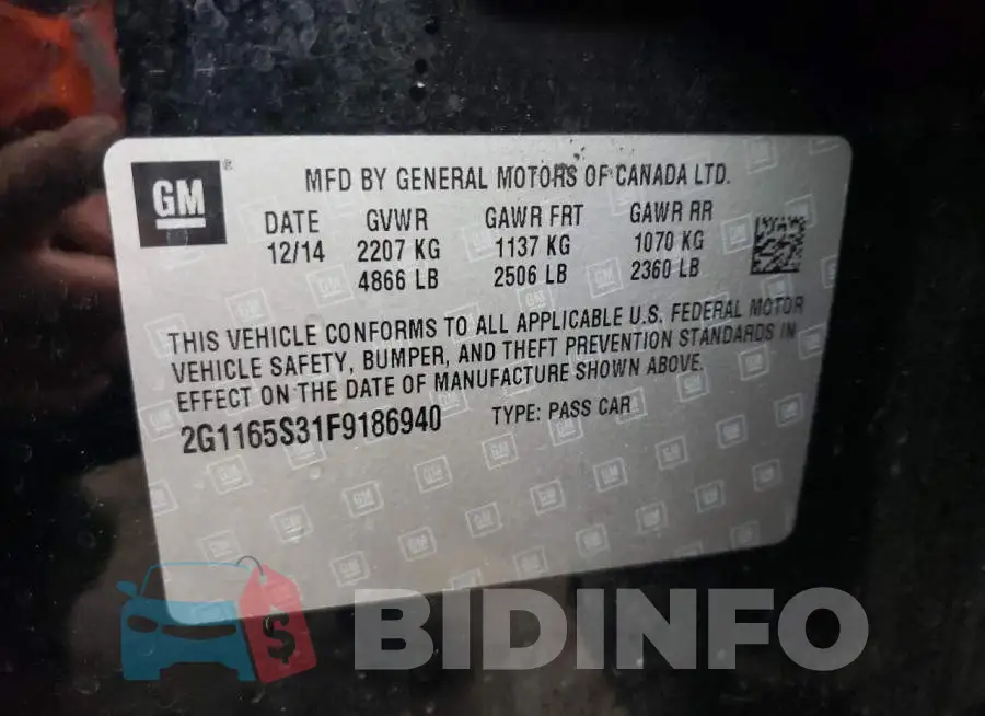 2G1165S31F9186940 Photo# 12