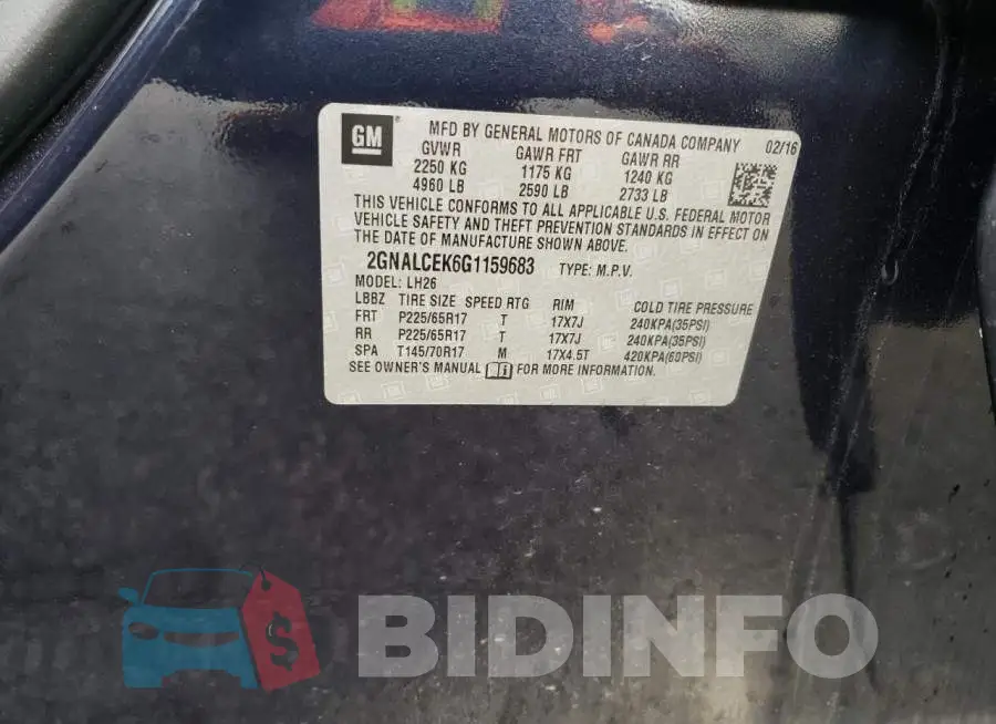 2GNALCEK6G1159683 Photo# 13