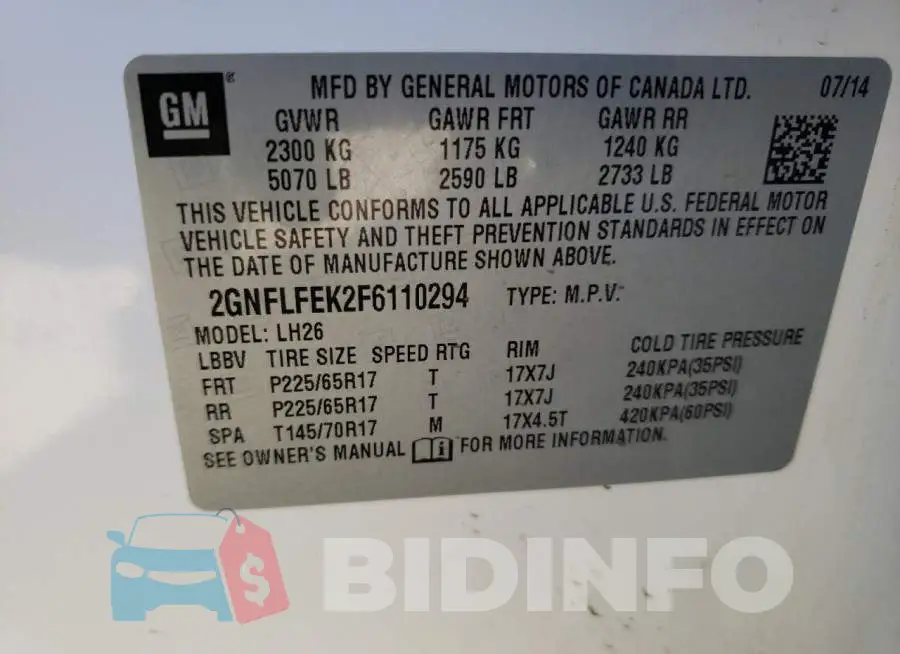 2GNFLFEK2F6110294 Photo# 13