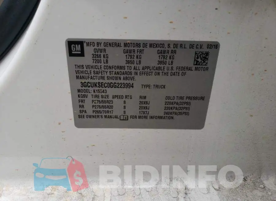 3GCUKSEC0GG223994 Photo# 12