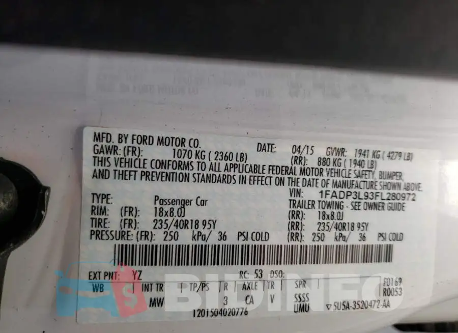 1FADP3L93FL280972 Photo# 13