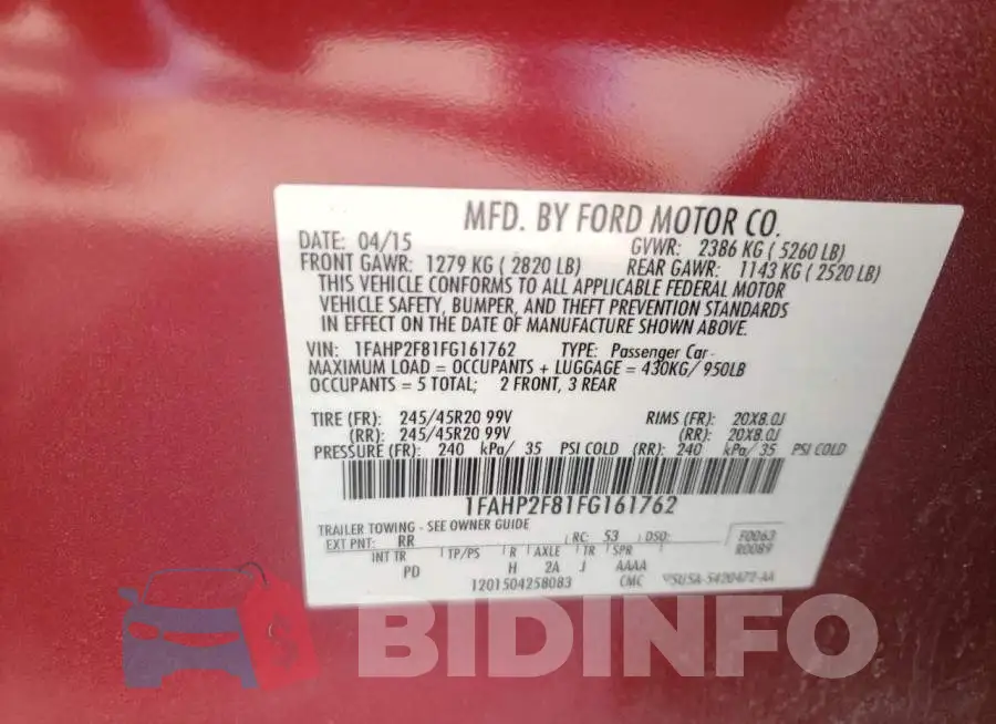 1FAHP2F81FG161762 Photo# 10