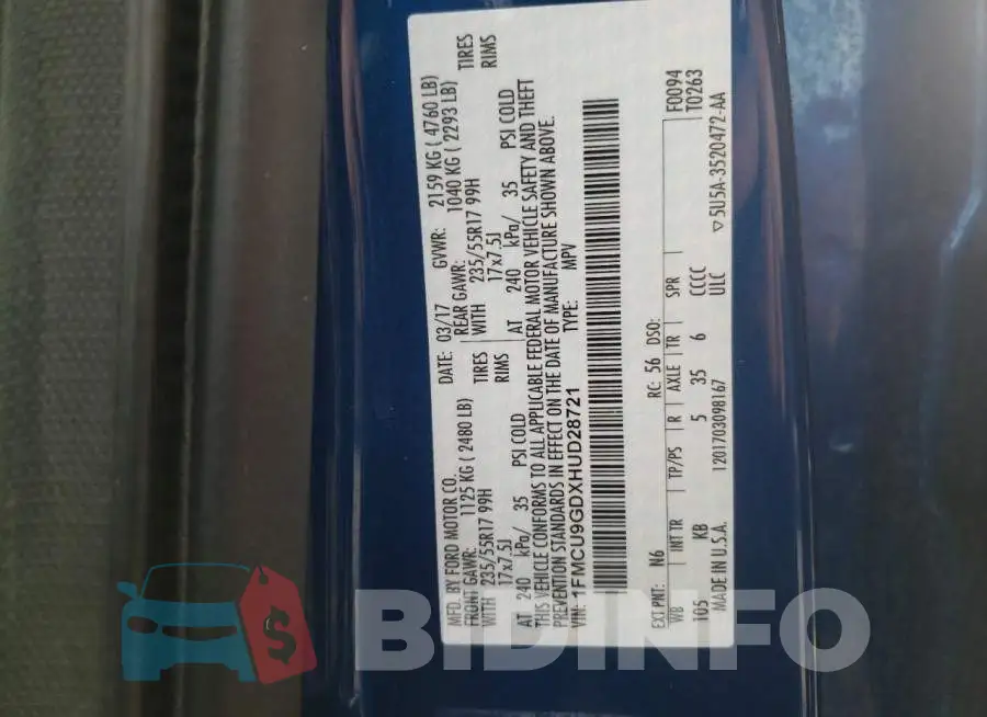 1FMCU9GDXHUD28721 Photo# 13