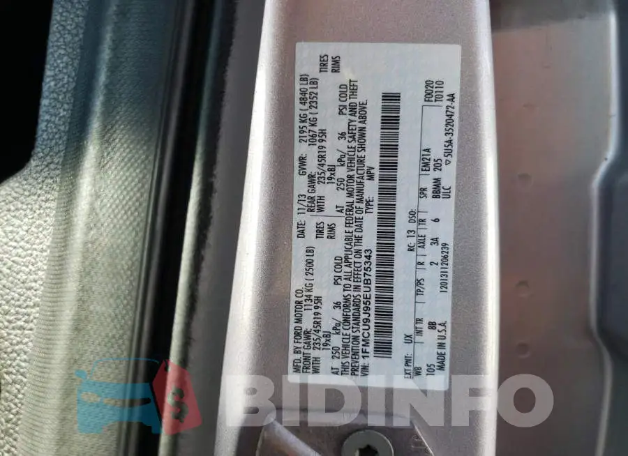 1FMCU9J95EUB75343 Photo# 10