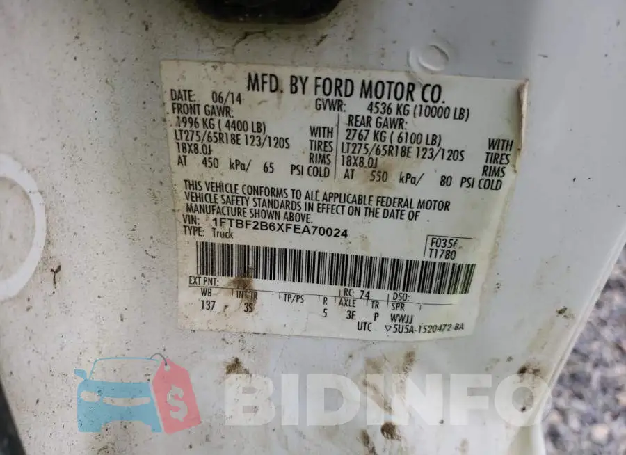 1FTBF2B6XFEA70024 Photo# 12