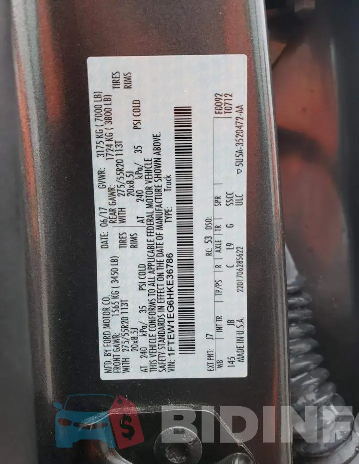 1FTEW1EG6HKE36786 Photo# 10