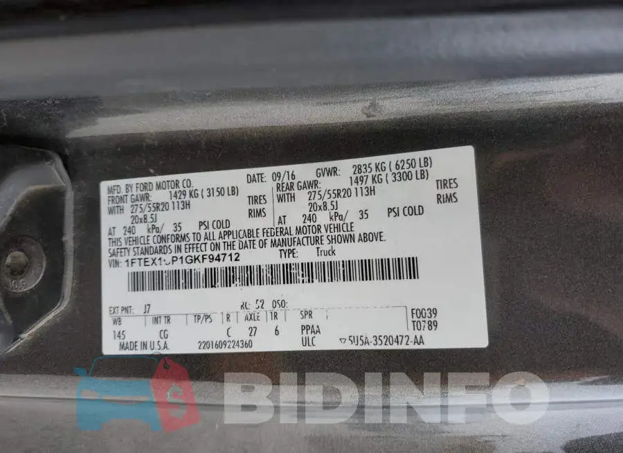 1FTEX1CP1GKF94712 Photo# 12
