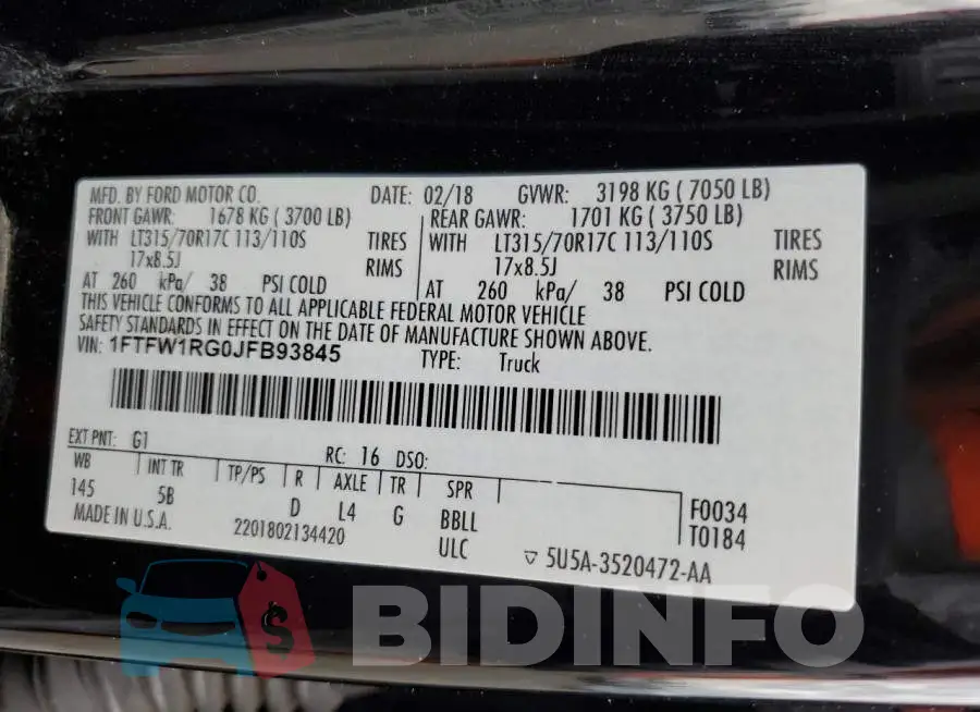 1FTFW1RG0JFB93845 Photo# 10