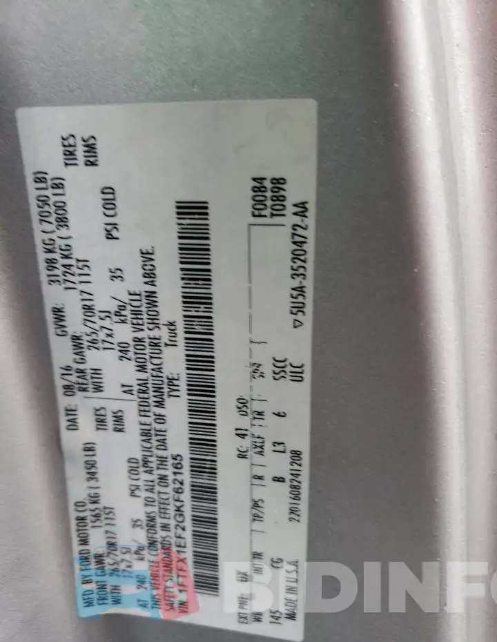 1FTFX1EF2GKF62165 Photo# 13