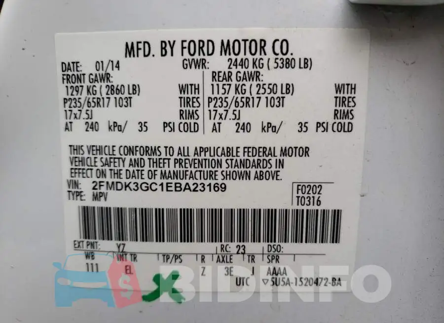 2FMDK3GC1EBA23169 Photo# 10