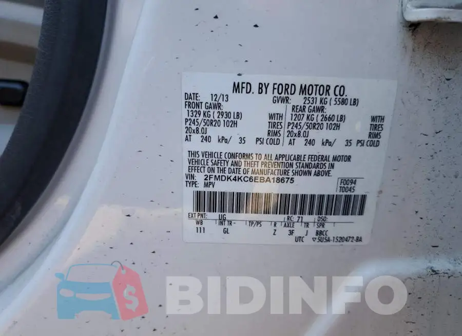 2FMDK4KC6EBA18675 Photo# 14
