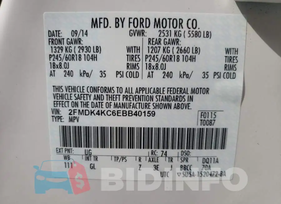 2FMDK4KC6EBB40159 Photo# 10