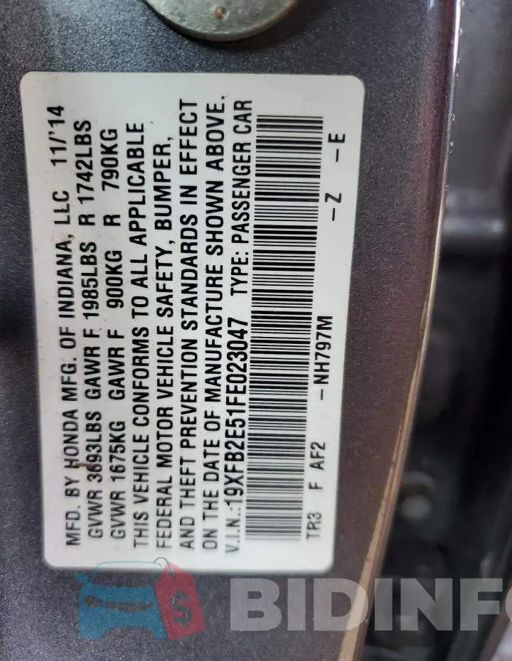 19XFB2E51FE023047 Photo# 12