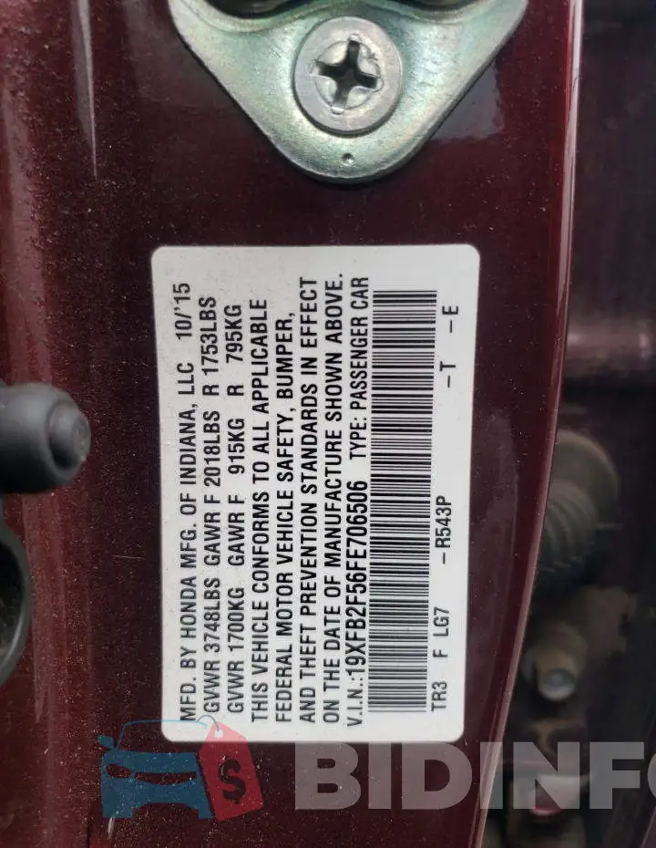 19XFB2F56FE706506 Photo# 13