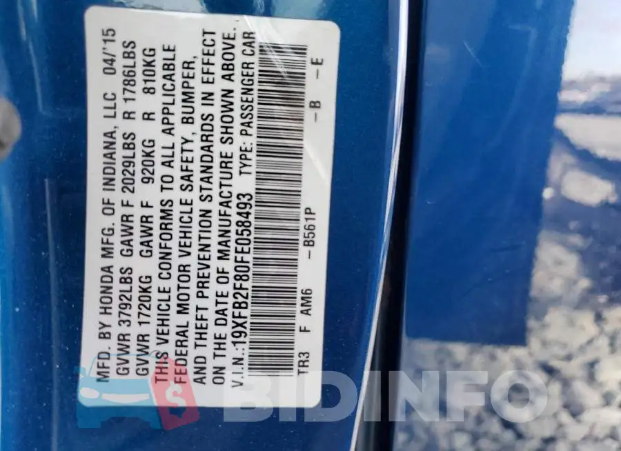 19XFB2F80FE058493 Photo# 13