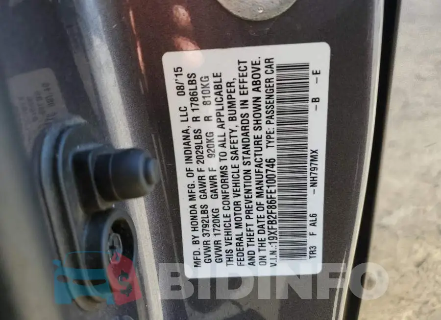 19XFB2F86FE100746 Photo# 10