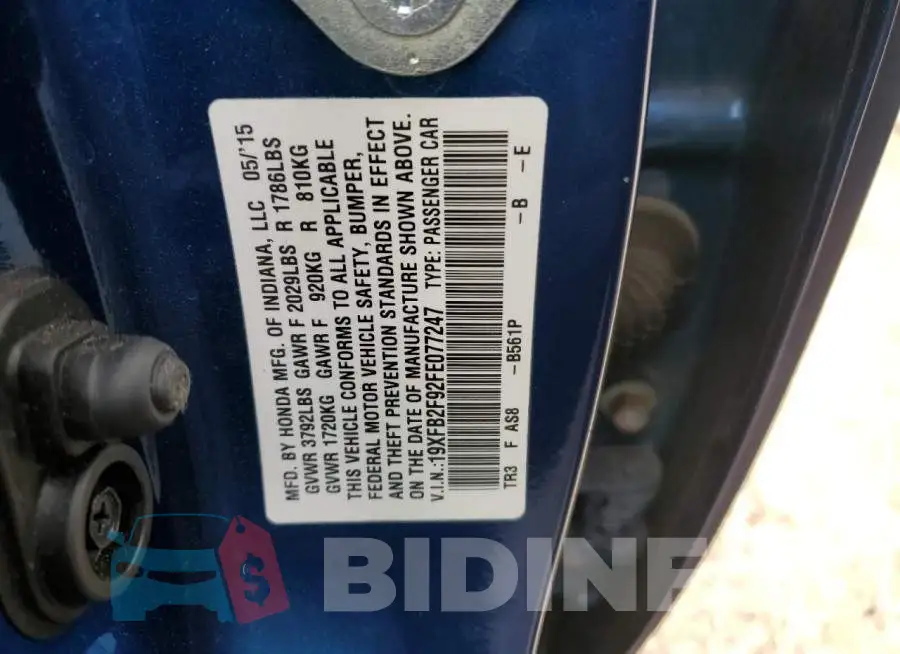 19XFB2F92FE077247 Photo# 12