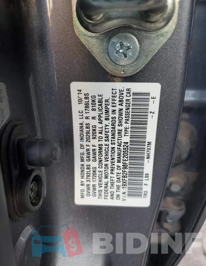 19XFB2F98FE205524 Photo# 12