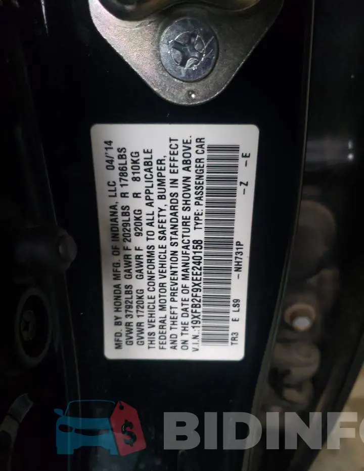19XFB2F9XEE240158 Photo# 12